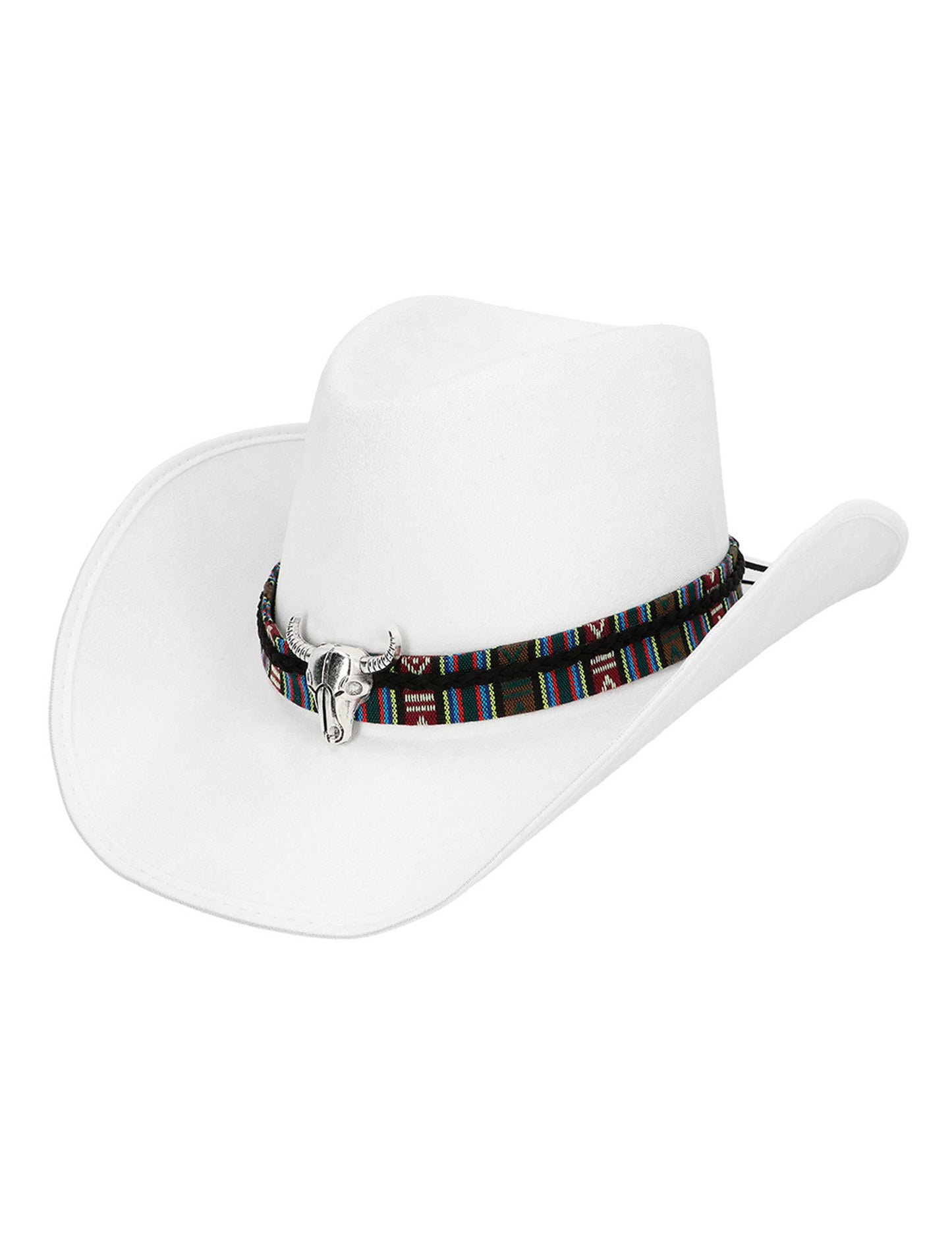 Pălărie de cowboy albă pentru adulți cu cap de bivol