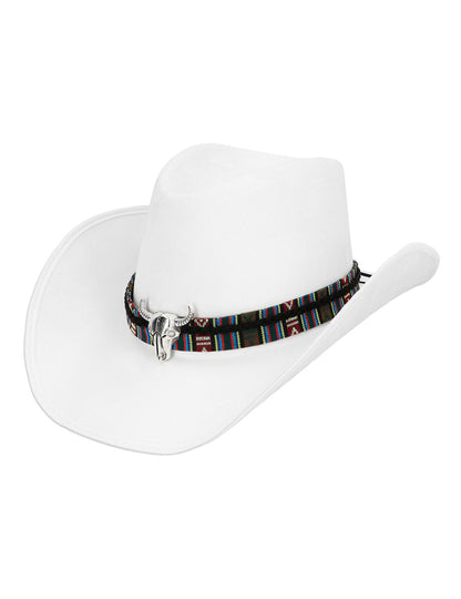 Pălărie de cowboy albă pentru adulți cu cap de bivol