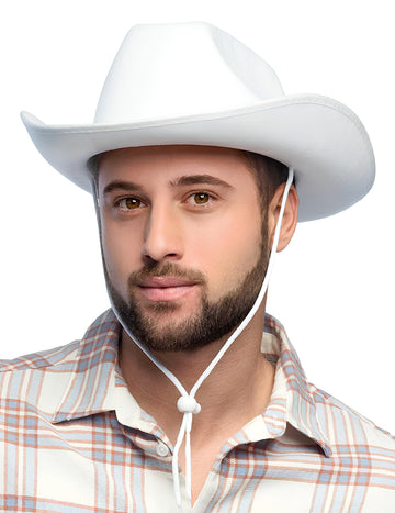 Pălărie de cowboy alb pentru adulți cu cordon
