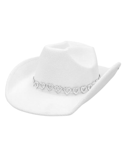 Pălărie de cowboy albă cu inimi strălucitoare pentru adulți 