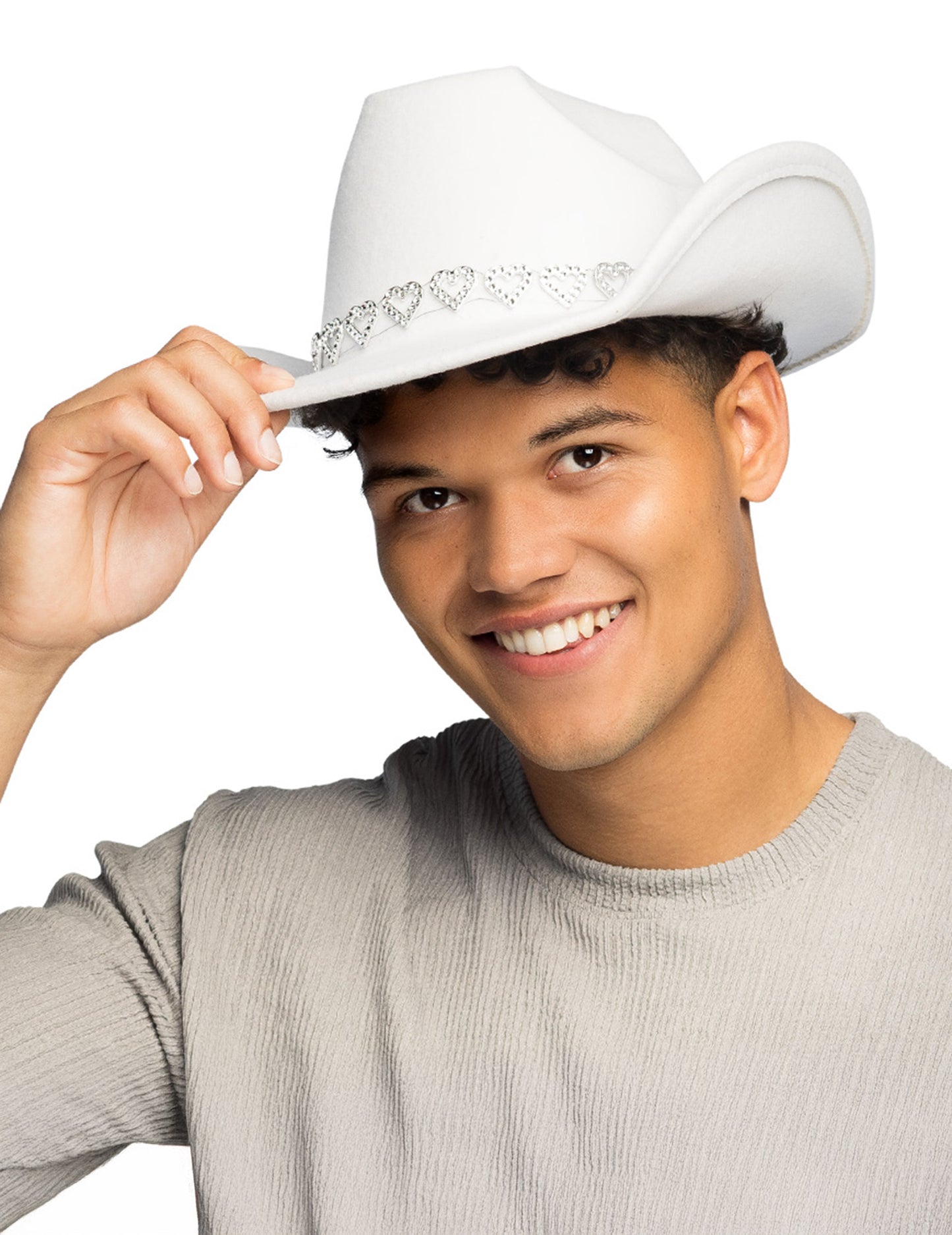 Pălărie de cowboy albă cu inimi strălucitoare pentru adulți 