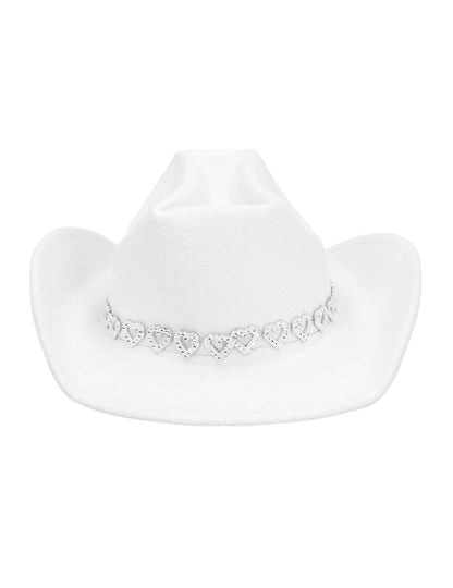 Pălărie de cowboy albă cu inimi strălucitoare pentru adulți 
