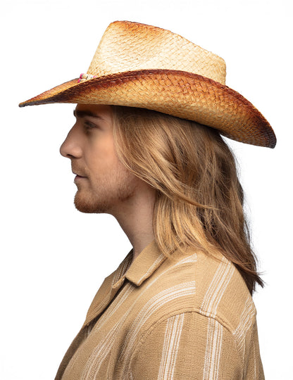 Chapeau Cowboy en paille avec perles adulte