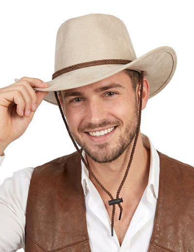 Pălărie de cowboy de lux bej în piele de căprioară pentru adulți