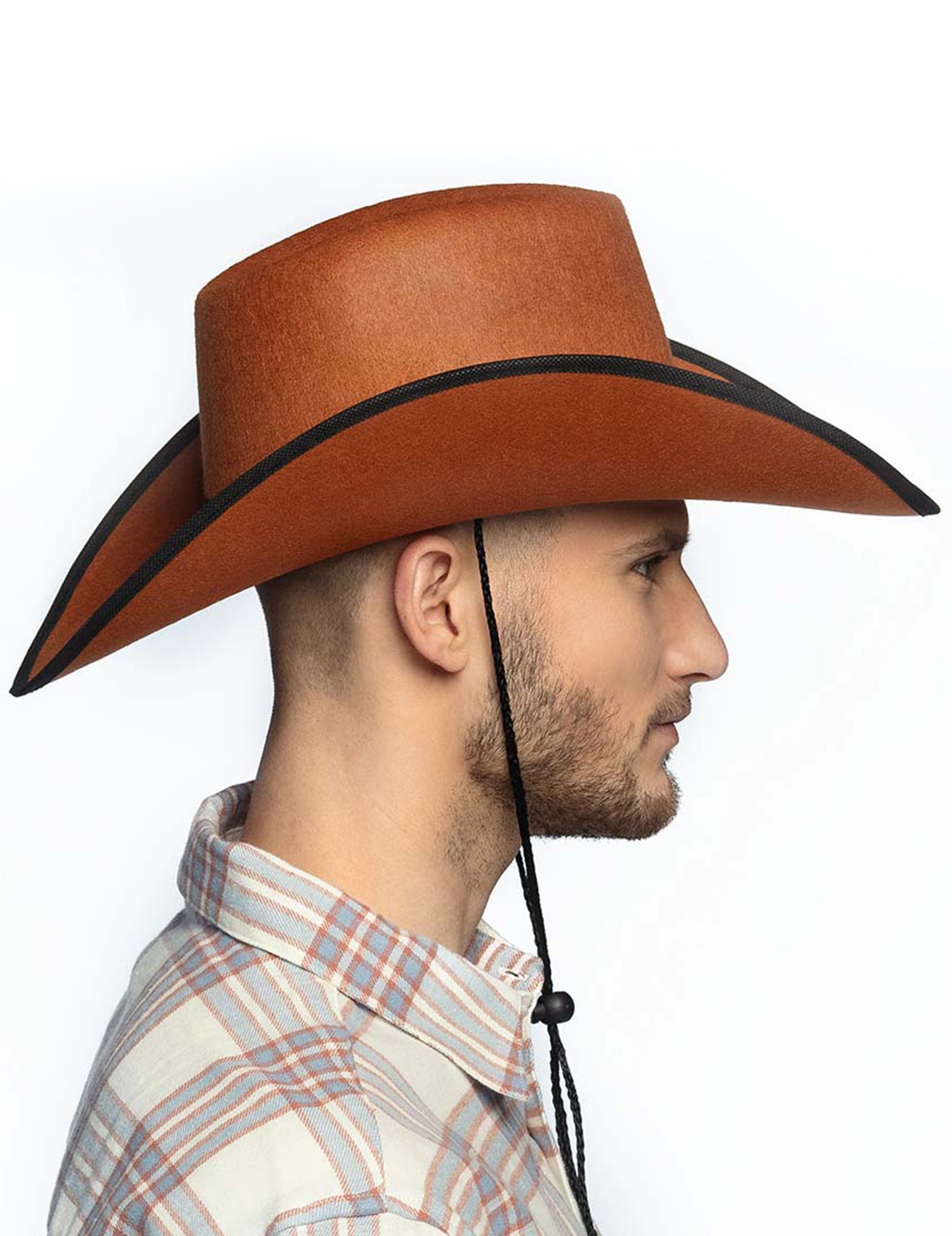 Pălărie de cowboy maro cu margini negre pentru adulți
