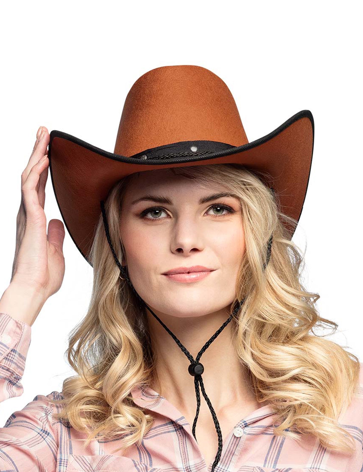Pălărie de cowboy maro cu margini negre pentru adulți