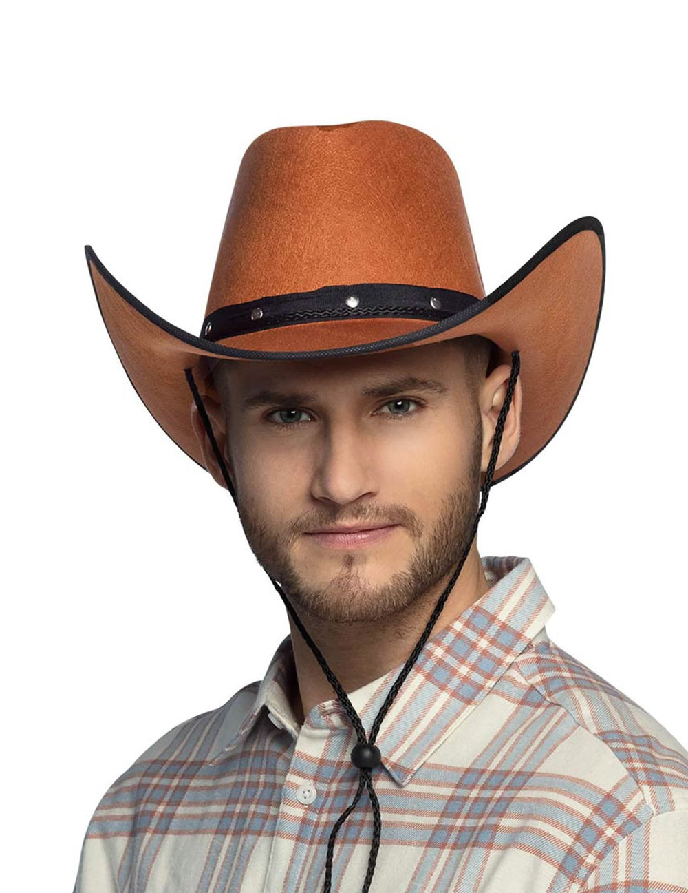 Pălărie de cowboy pentru adult maro cu borduri negre