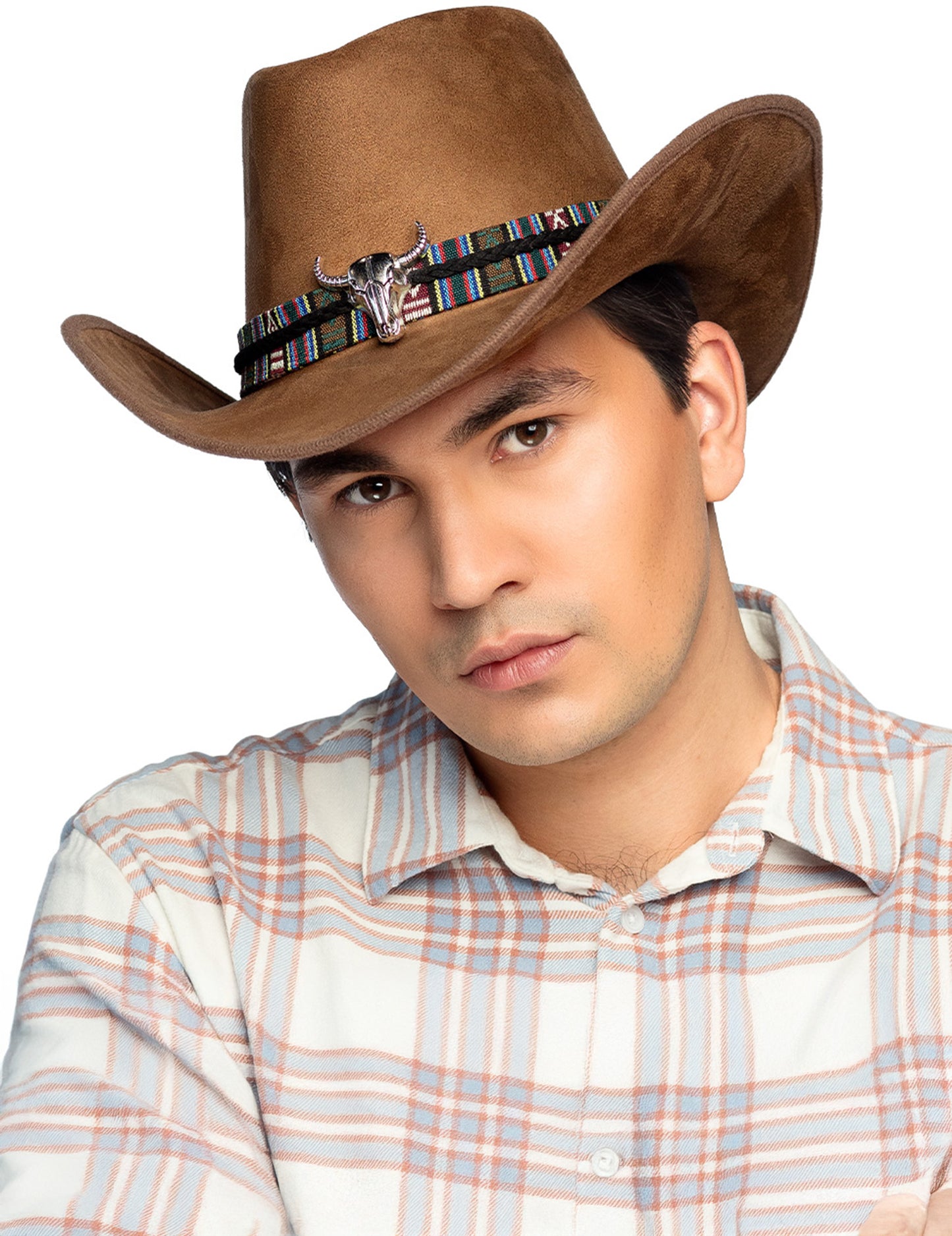 Pălărie de cowboy maro cu cap de bivol adult