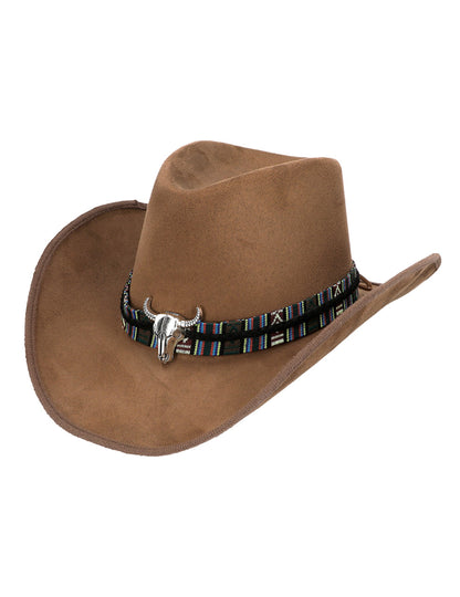 Pălărie de cowboy maro cu cap de bivol adult