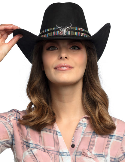 Pălărie de cowboy neagră pentru adulți cu cap de bivol