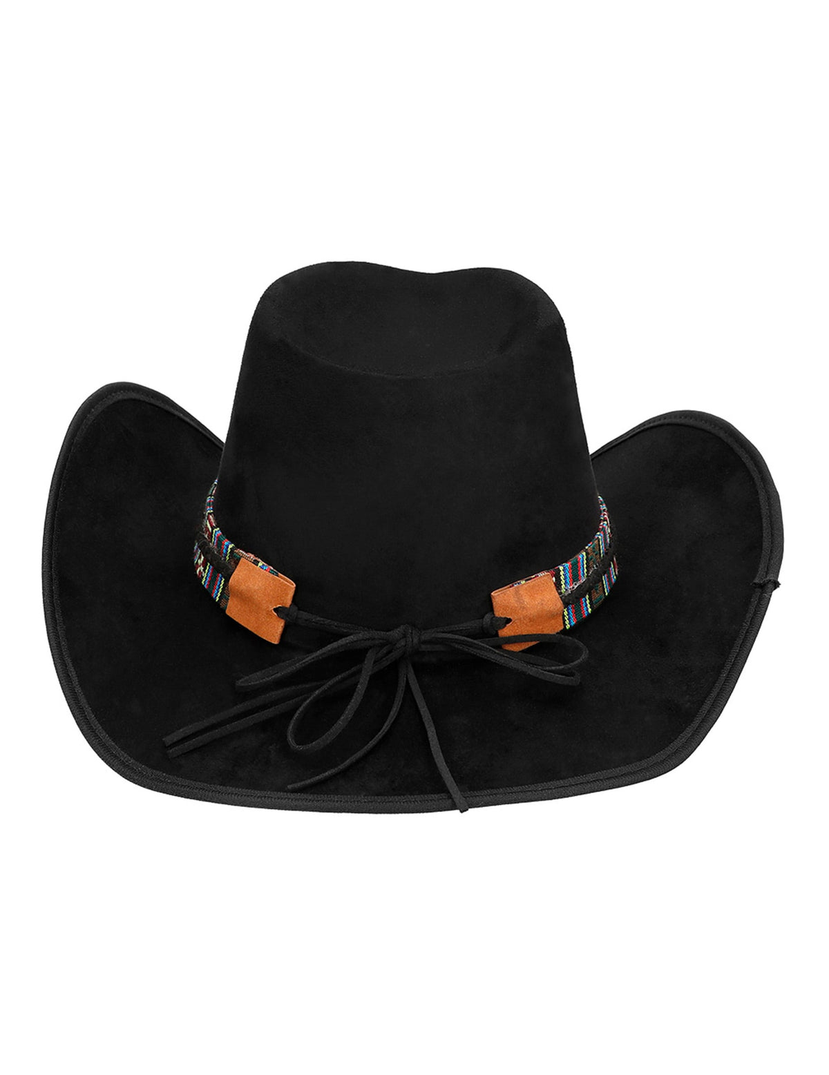 Chapeau de cowboy à tête de buffle pour adulte noir avec bandeau coloré