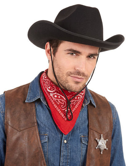 Pălărie de cowboy neagră adultă cu cordon