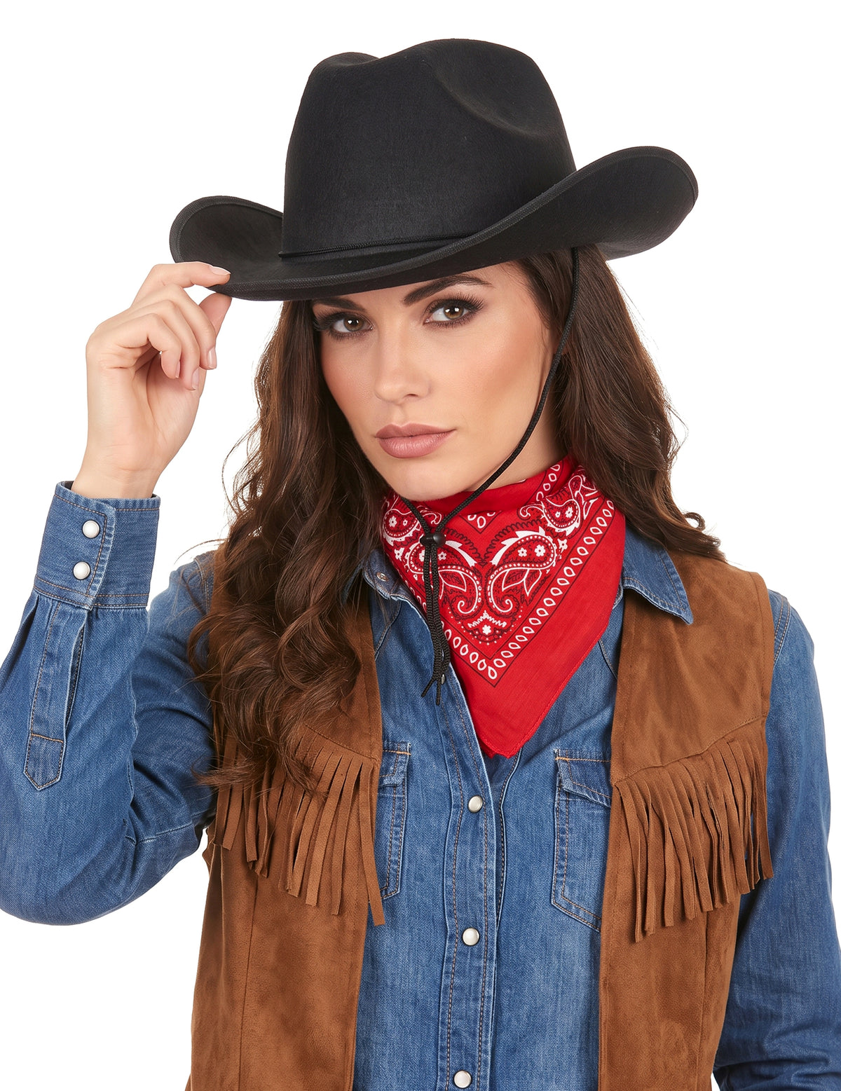 Pălărie de cowboy neagră adultă cu cordon