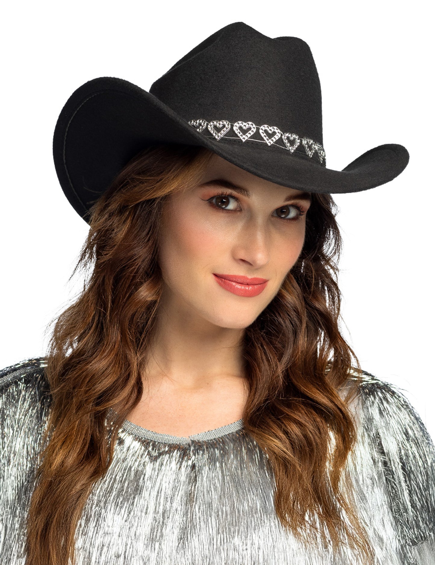 Pălărie de cowboy neagră cu inimi strălucitoare pentru adulți 