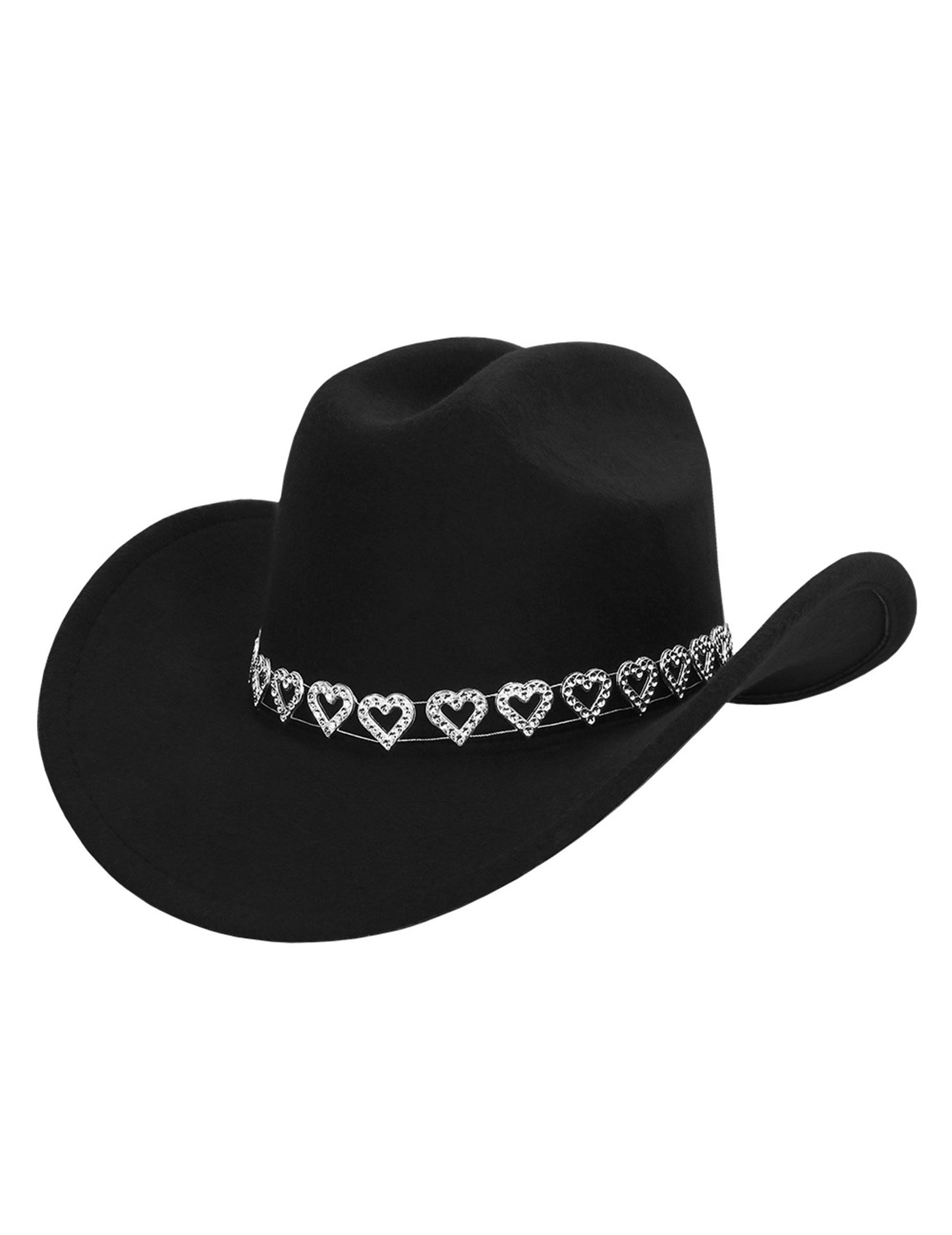 Pălărie de cowboy neagră cu inimi strălucitoare pentru adulți 
