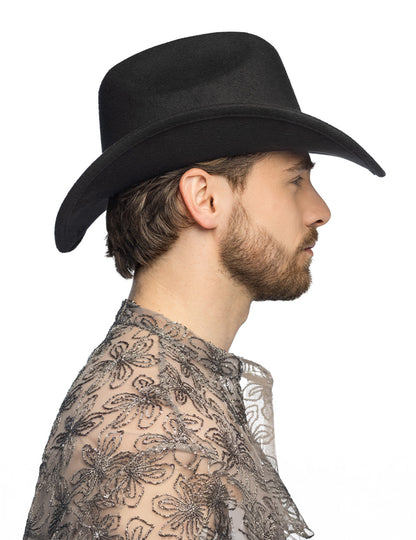 Pălărie de cowboy neagră cu inimi strălucitoare pentru adulți 