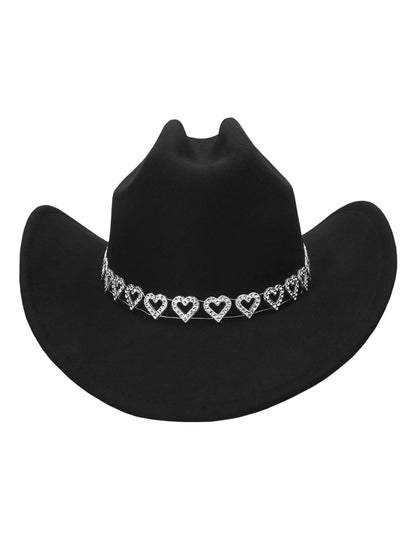Pălărie de cowboy neagră cu inimi strălucitoare pentru adulți 