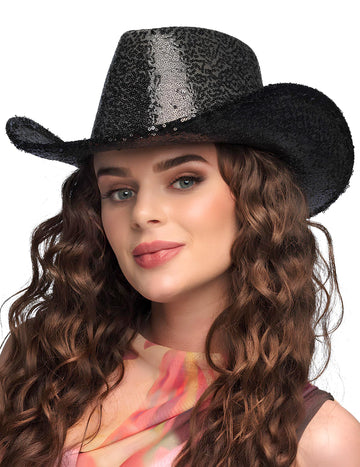 Pălărie de cowboy neagră adultă cu paiete