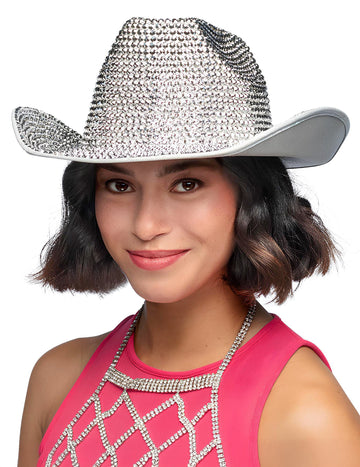 Chapeau Cowboy strass argenté adulte