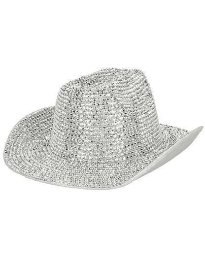 Chapeau Cowboy strass argenté adulte