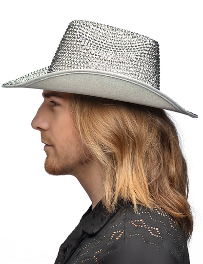Chapeau Cowboy strass argenté adulte