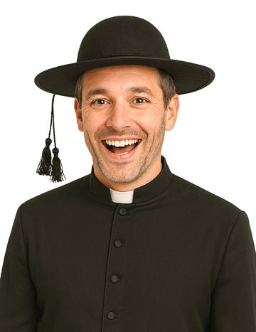 Pălărie de călugăr pentru adult neagră cu ciucuri