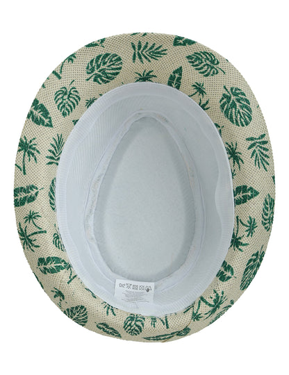 Chapeau d'été motif feuille pour enfant beige et vert