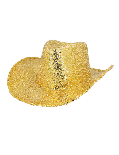 Pălărie de cowboy cu paiete aurii pentru adulți