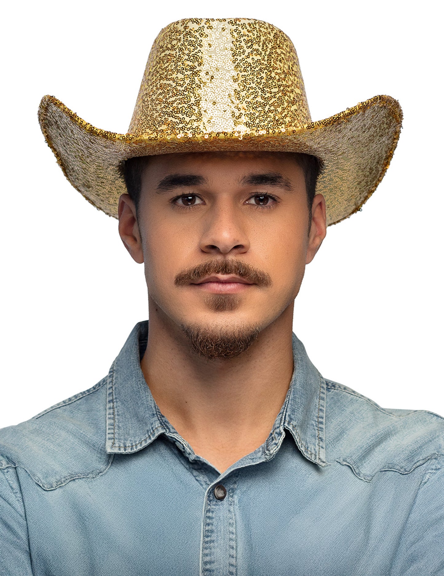 Pălărie de cowboy cu paiete aurii pentru adulți