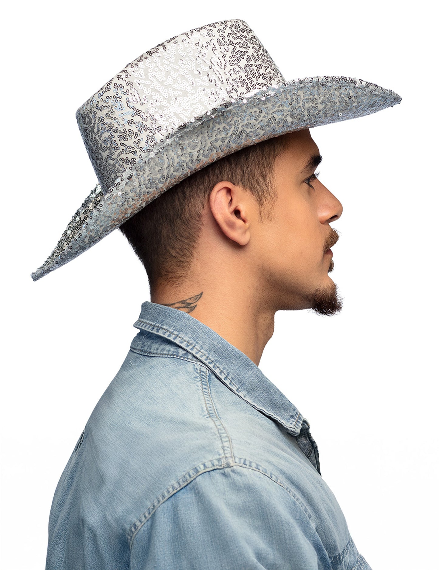 Pălărie de cowboy cu paiete argintii pentru adulți