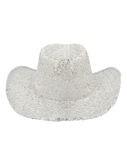 Pălărie de cowboy cu paiete argintii pentru adulți