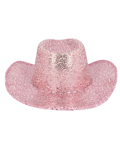 Pălărie de cowboy cu paiete roz deschis pentru adulți