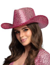 Chapeau de cowboy à sequins pour adulte rose fuchsia