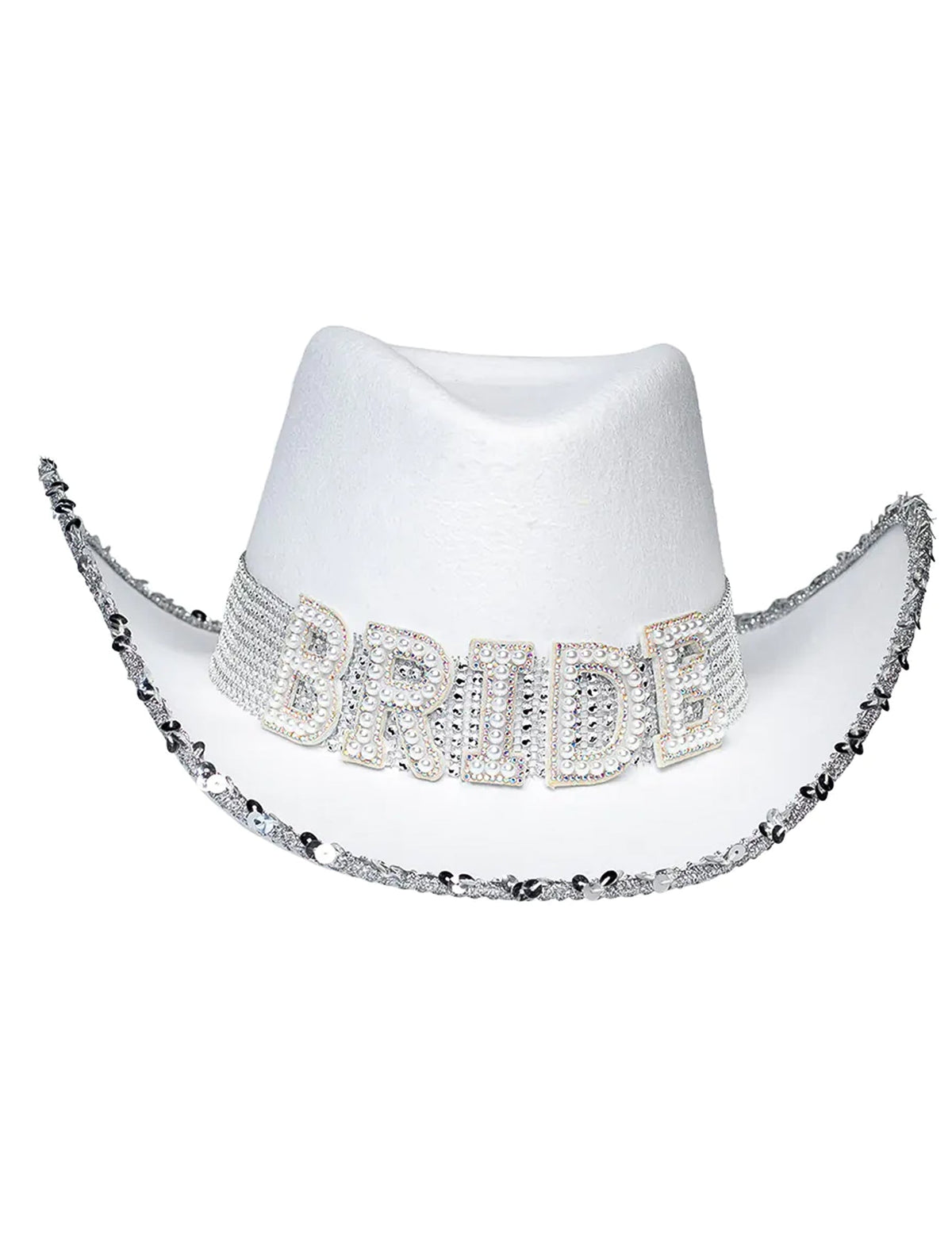 Vue de face du chapeau de cowboy Bride à strass