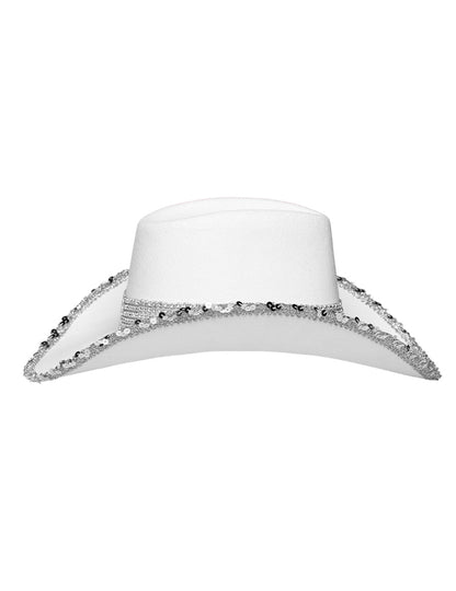 Pălărie de cowboy albă pentru adulți cu strasuri