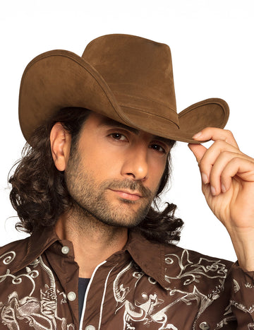 Pălărie de cowboy cu efect maro adult