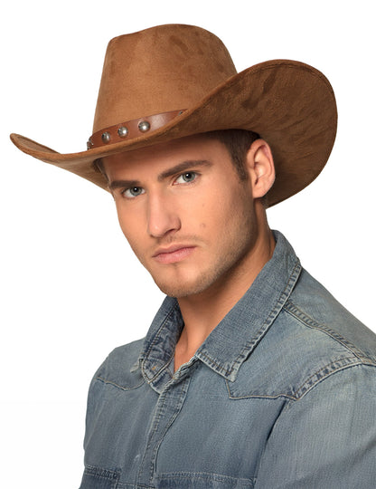 Pălărie de cowboy pentru adulți, cu efect de piele întoarsă maro