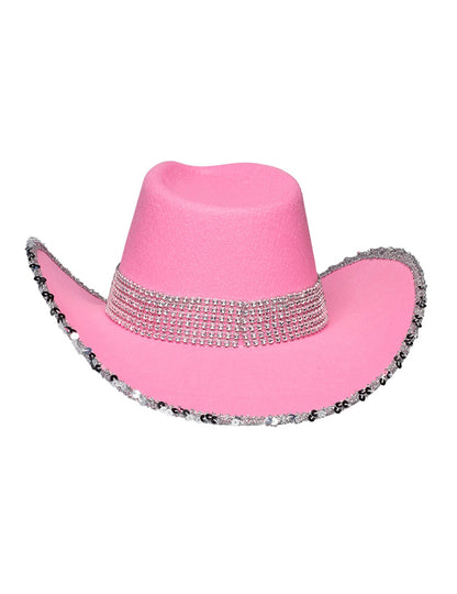 Pălărie de cowboy roz deschis pentru adulți cu strasuri