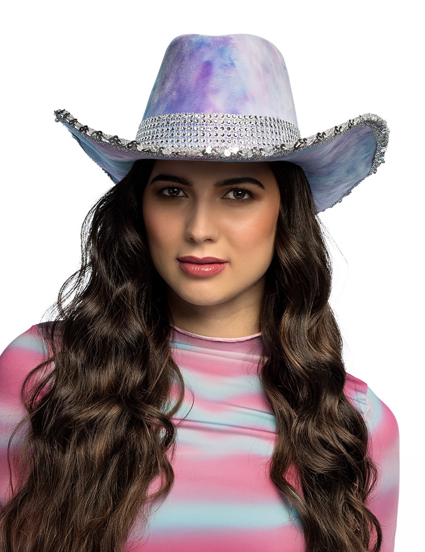 Pălărie de cowboy tie-dye albastră și violet pentru adulți