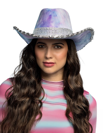 Pălărie de cowboy tie-dye albastră și violet pentru adulți