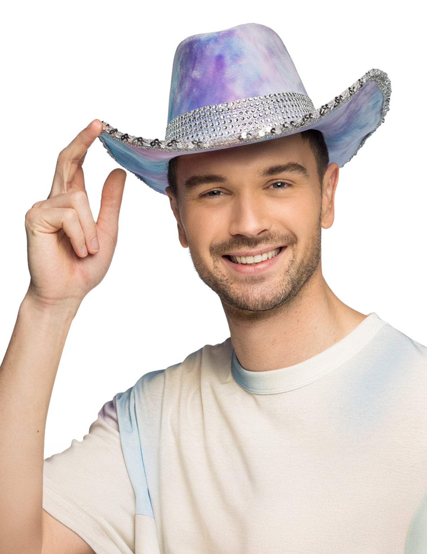 Pălărie de cowboy tie-dye albastră și violet pentru adulți