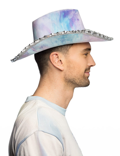 Pălărie de cowboy tie-dye albastră și violet pentru adulți