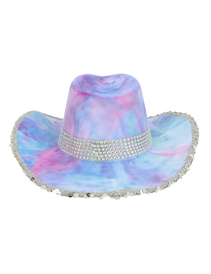 Pălărie de cowboy tie-dye albastră și violet pentru adulți