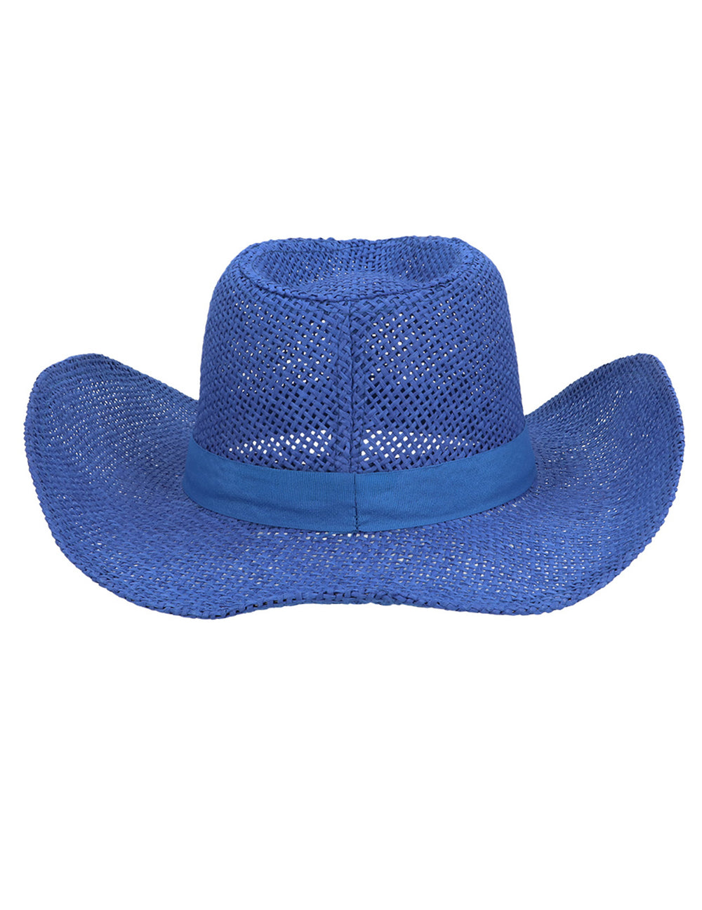 Vue de dos du chapeau de cowboy tressé pour adulte bleu
