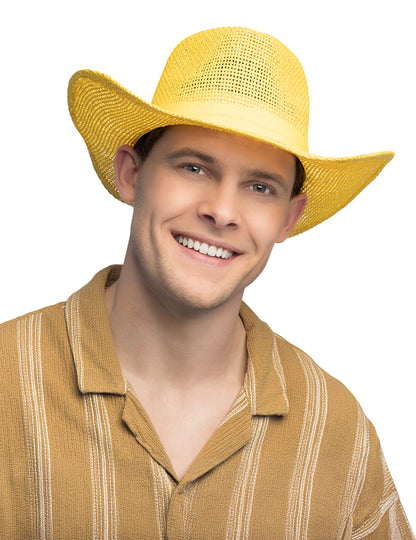 Pălărie de cowboy împletită galbenă pentru adulți