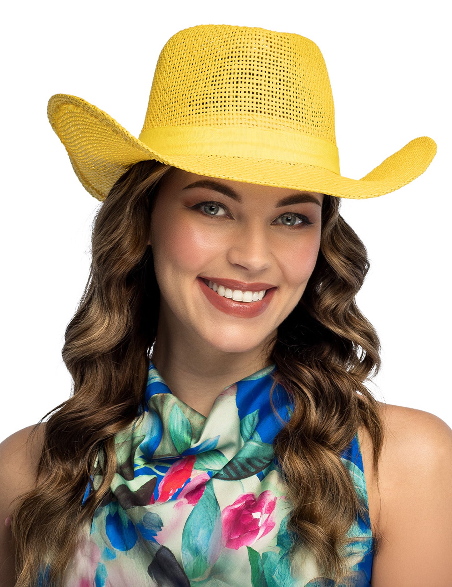 Pălărie de cowboy împletită galbenă pentru adulți