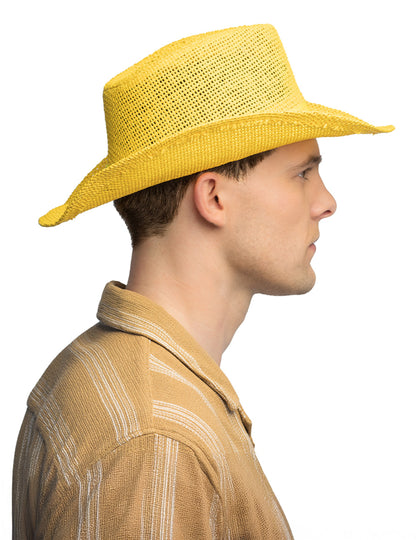 Pălărie de cowboy împletită galbenă pentru adulți