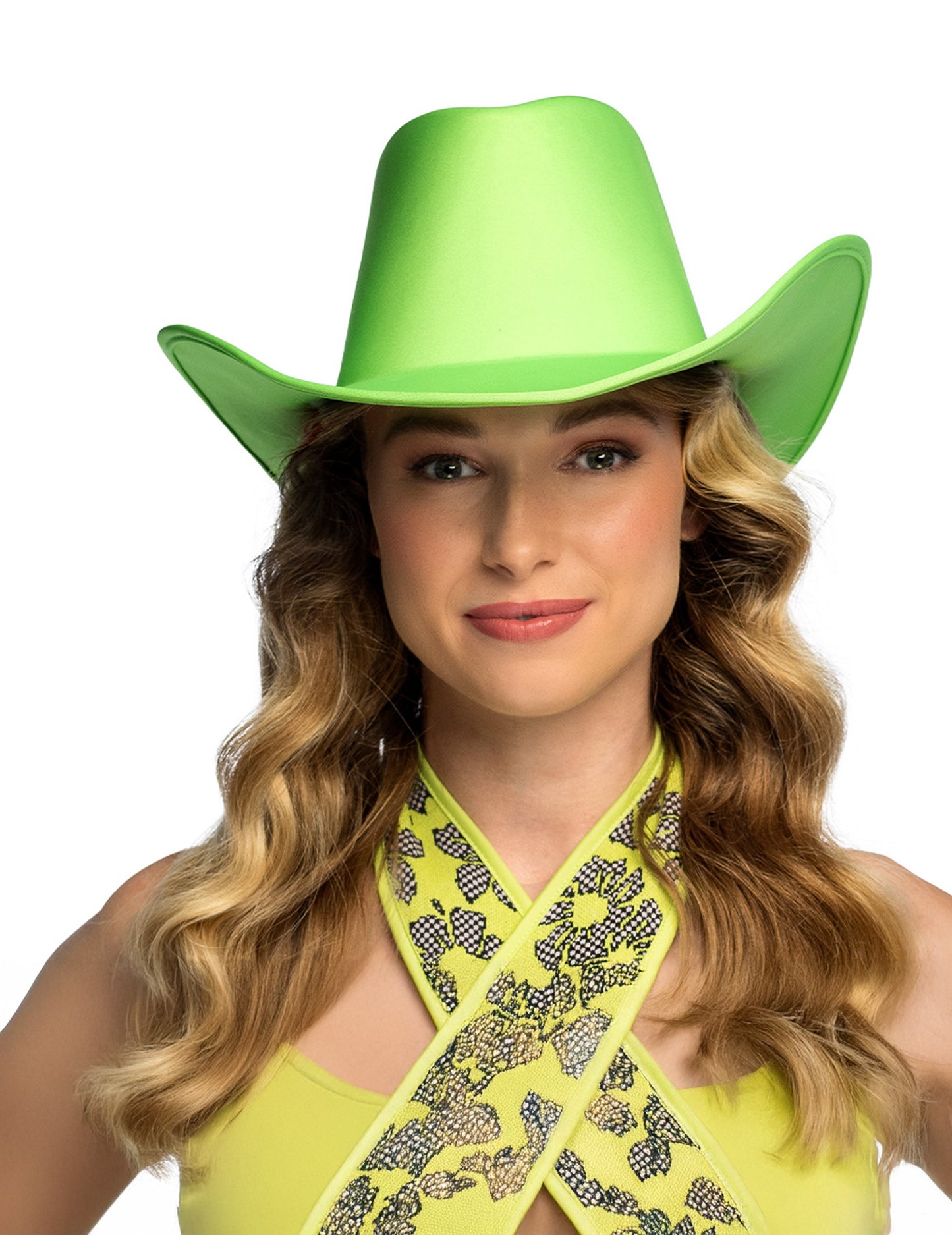 Pălărie de cowboy verde fosforescent pentru adulți 