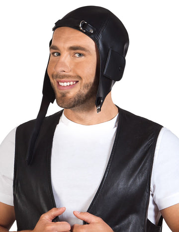 Pălărie de pilot de avion pentru adult, neagră, din piele ecologică