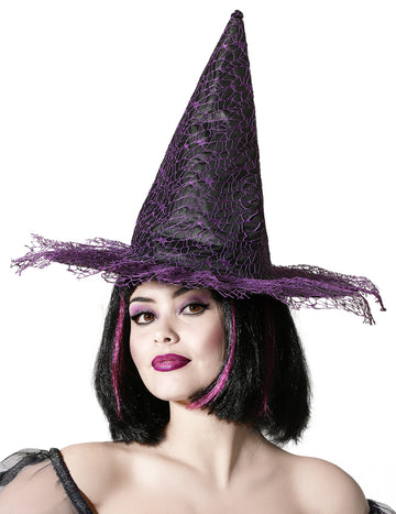 Pălărie vrăjitoare din dantelă mov